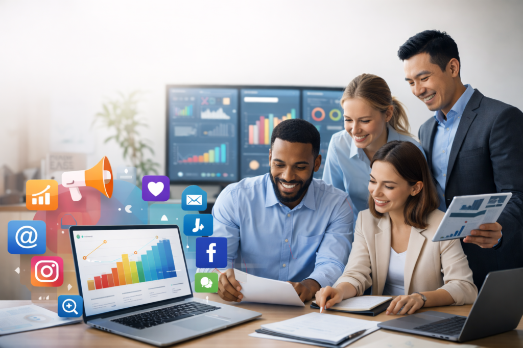 Digital marketing benefits for working professionals in a business team setting